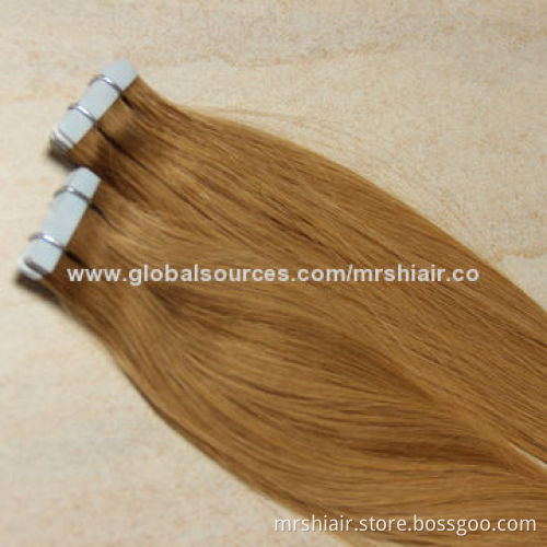22-inch light brown Peruvian straight tape in hair